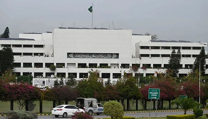 A general view shows the Parliament House in Islamabad on April 20, 2021. — AFP