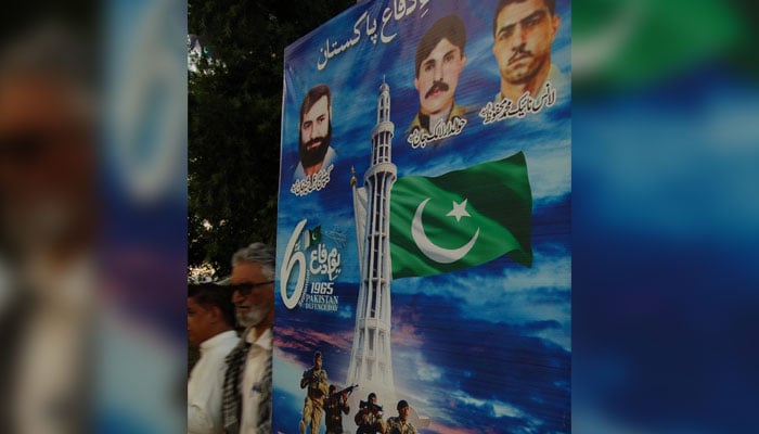 A view of a banner hanging on the pole in Islamabad on the eve of September 6 Defence Day on September 5, 2024. — INP