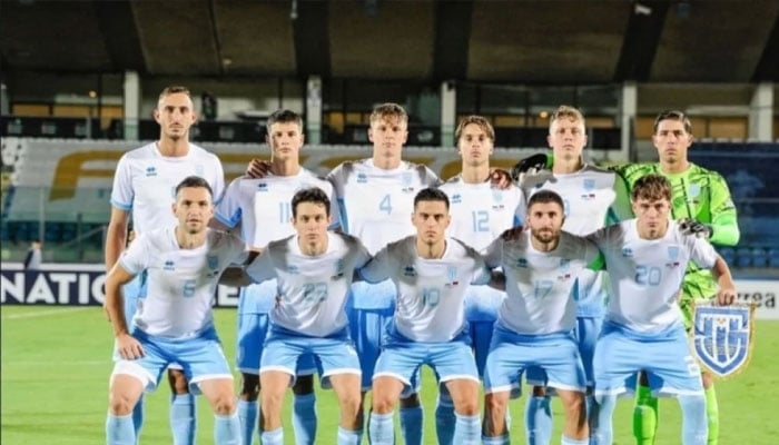 San Marino football side pose for team photo before Thursday’s Nations League match against Liechtenstein. — X/San Marino Football/file