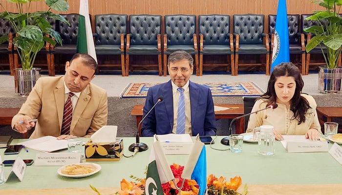 Pakistan’s former envoy to Afghanistan and president of IRS Jauhar Saleem (centre) and other are seen in this image released on September 1, 2024. — Facebook/Institute of Regional Studies, Islamabad