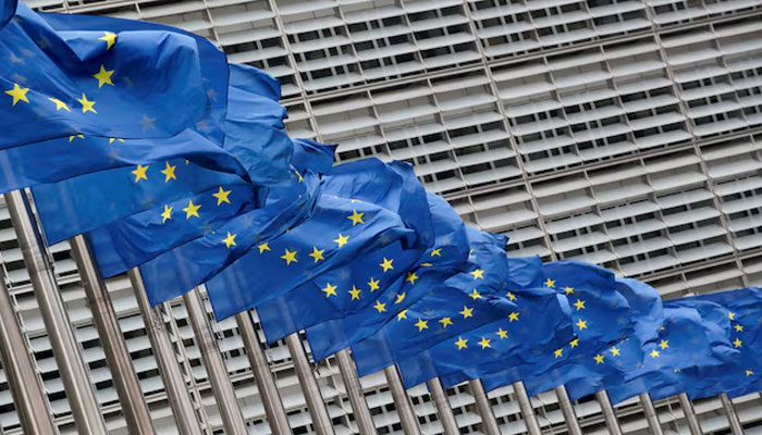 European Union flags flutter outside the EU Commission headquarters in Brussels, Belgium on July 14, 2021. — Reuters