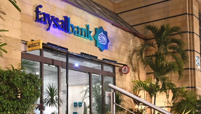 An outside view of the Faysal Bank building in Karachi. — Supplied