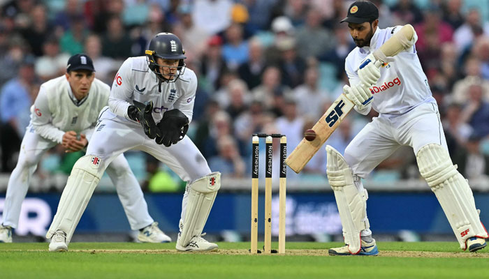 Sri Lanka’s captain Dhananjaya de Silva plays a shot on day two of the thrid cricket test match between England and Sri Lanka at The Oval cricket ground in London on September 7, 2024. — AFP