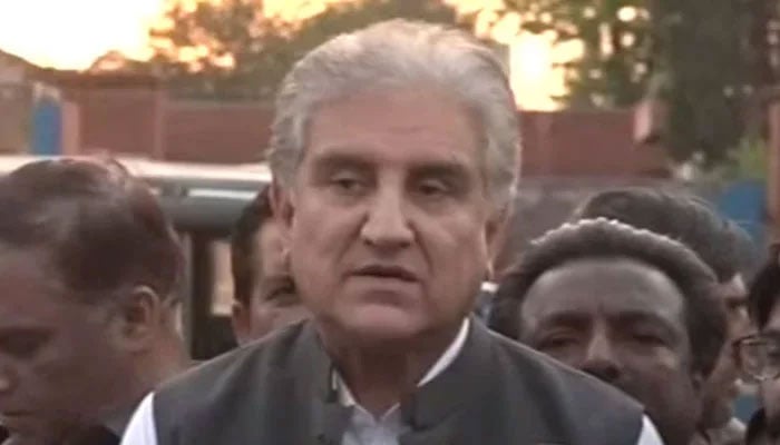 PTI Vice Chairman Shah Mahmood Qureshi addresses the media outside the Adiala jail in this still taken from a video on June 6, 2024. — YouTube/GeoNews