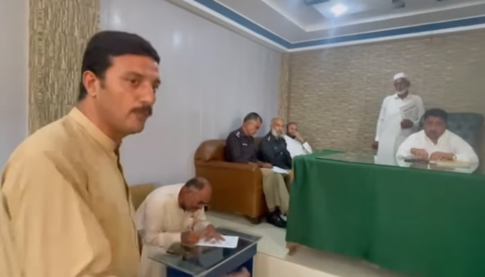 Mayor Buner Gulzar Hussain Babak speaks during Tehsil Khadukhel Council meeting on September 5, 2024. — Screengrab/Facebook/@Gulzar Hussain babak official