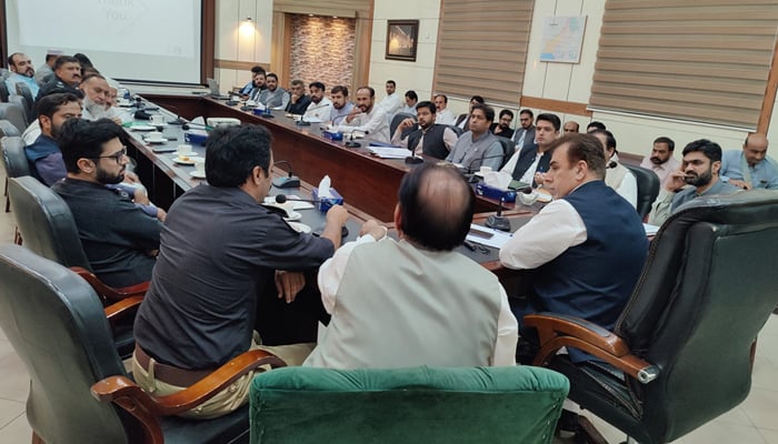 Commissioner Peshawar Division Riaz Khan Mehsud presiding over the divisional task force meeting regarding polio campaign at Commissioner house seen in this image released on September 6, 2024. — Facebook/@RiazKhanMahsudofficial