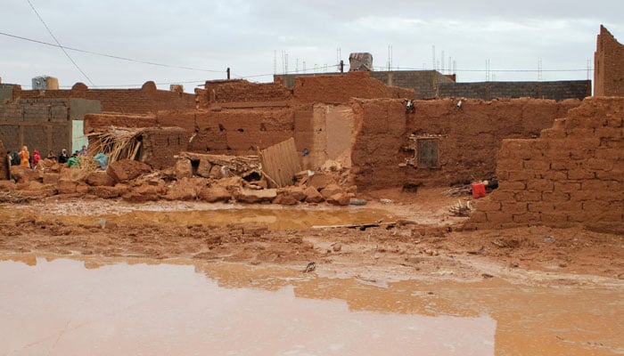 This picture shows a collapsed house after flooding in Moroccos region of Zagora on September 7, 2024. — AFP