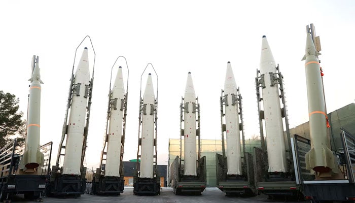 Iranian ballistic missiles are displayed during the ceremony of joining the Armed Forces, in Tehran, Iran, August 22, 2023. — Reuters