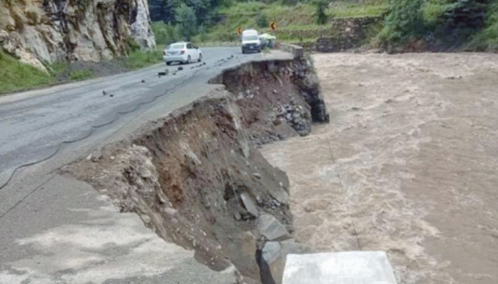 A representational image showing part of the main Alpuri-Besham affected by floodwater during the third spell of monsoon rains. — NNI/File