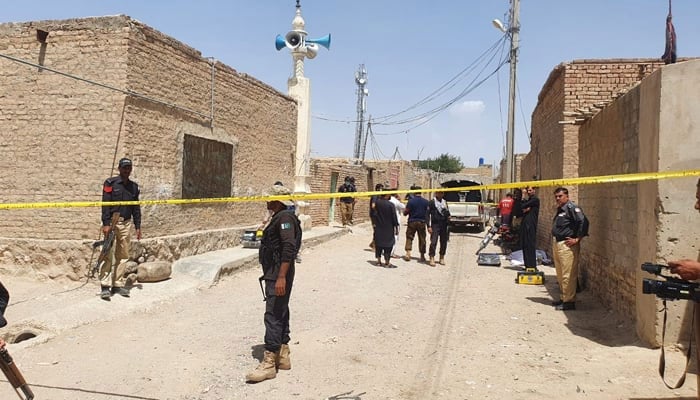 A representational image showhing police personnel standing guard at a location after an attack. — Geo News/File