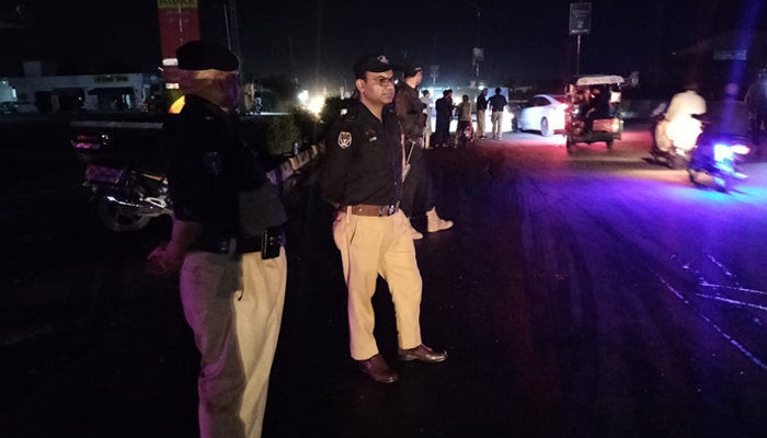 Police officers can be seen during a visit to a Faqiabad Division in Peshawar on October 9, 2023. — X/@PeshawarCCPO