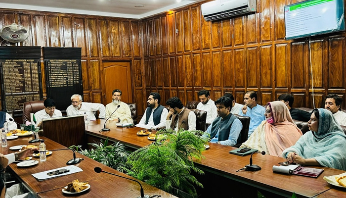 Minister of KP for Food Zahir Shah Toru talks about Awami Agenda Programme with officials are seen in this image released on September 9, 2024. — Facebook/@Zahir Shah Toru