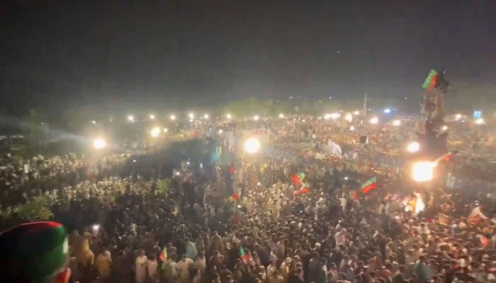 PTI supporters seen at the public gathering venue on September 8, 2024. — Screengrab via Geo News