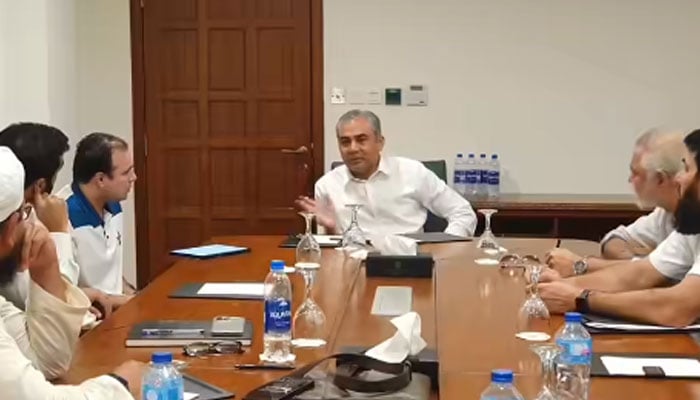 Chairman of the Pakistan Cricket Board (PCB) Mohsin Naqvi in a meeting with mentors of all five teams participating in the Champions ODI Cup on September 9, 2024.— Facebook@PakistanCricketBoard