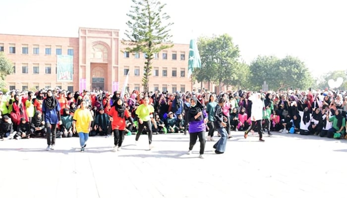 Female students of IIU during an activity as the Sports Gala 2023 kicks off at the Female Campus of the university on November 15, 2023. — Facebook/@iiu.isbpk