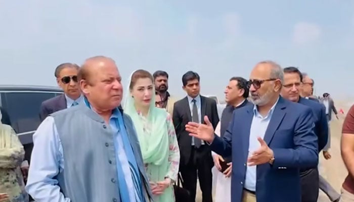 (From left) PMLN President and former Prime Minister Nawaz Sharif and Punjab CM Maryam Nawaz Sharif are pictured while visiting the Ravi Urban Development Authority (RUDA) area on September 9, 2024. — Facebook/Maryam Nawaz Sharif