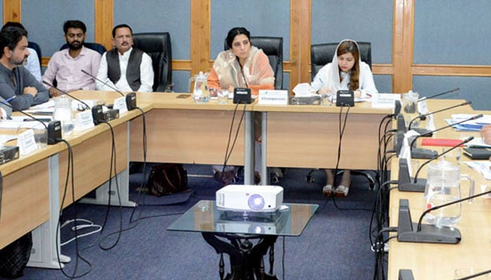 Senator Palwasha Mohammad Zai Khan, Chairperson Senate Standing Committee on Information Technology and Telecommunication (left) presides over a meeting of the committee at Parliament Lodges on September 9, 2024. — APP