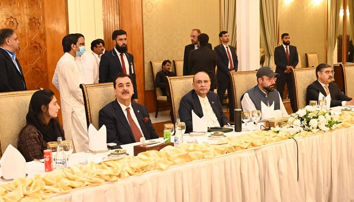 President Asif Ali Zardari hosts a dinner in honour of Parliamentarians belonging to PPPP, ANP, PMLQ, and IPP, at Aiwan-e-Sadr on September 9, 2024. — Facebook/Pakistan Peoples Party - PPP