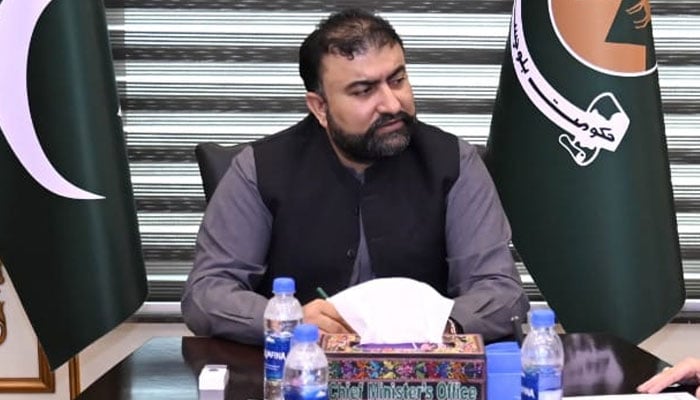 Balochistan Chief Minister Mir Sarfaraz Bugti speaks during a meeting in this image released on September 5, 2024. — Facebook/@DprGoB