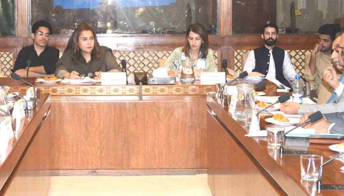 Senator Dr Zarqa Suharwardy Taimur, Chairperson of the Senate Functional Committee on Devolution presides over a meeting of the committee at Parliament House Islamabad on July 22, 2024. — Senate of Pakistan website