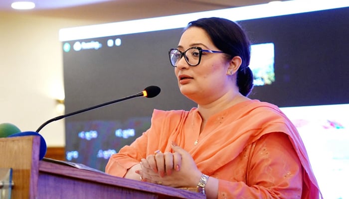 Coordinator to Prime Minister on Climate Change Romina Khurshid Alam addresses the inaugural ceremony of the ‘Policy Action Dialogue on Tackling Climate Change Impacts’ in Islamabad on September 11, 2024. — Facebook/@Climate Change