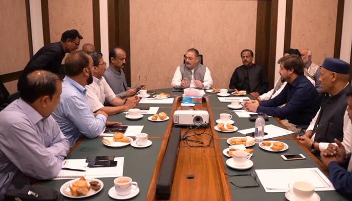 Sindh Information Minister Sharjeel Inam Memon is meeting a delegation of journalists in Khyber Pakhtunkhwa seen in this image released on September 11, 2024. — Screengrab/Facebook/@SharjeelInamMemon63