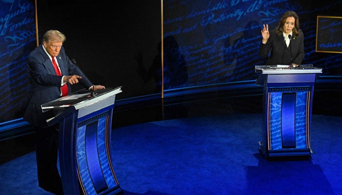 Former US President and Republican presidential candidate Donald Trump speaks during a presidential debate with US Vice President and Democratic presidential candidate Kamala Harris at the National Constitution Center in Philadelphia, Pennsylvania, on September 10, 2024. — AFP