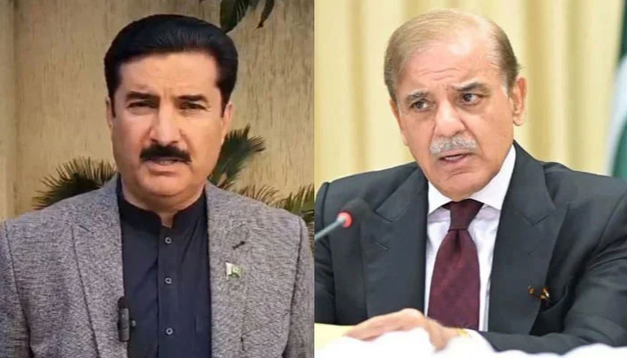 This combo of images shows, Khyber Pakhtunkhwa Governor Faisal Karim Kundi (left) and  Prime Minister Shehbaz Sharif. — X/@PPP_Org/PID/File