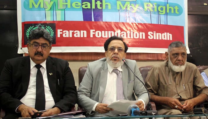 Faran Foundation Sindh Chairman Muhammad Sadiq addresses to media persons during press conference at Karachi press club on September 13, 2024. — PPI