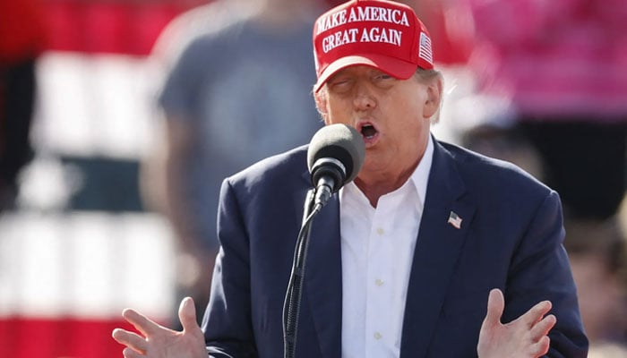 Former US President and Republican presidential candidate Donald Trump speaks during his campaign event, in Racine, Wisconsin, US June 18, 2024. — Reuters