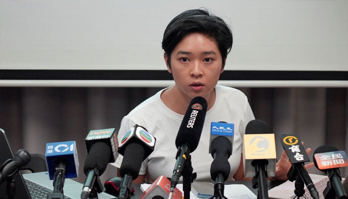 Selina Cheng, chairperson of the the Hong Kong Journalists Association (HKJA), speaks at a press conference in Hong Kong, China September 13, 2024. — Reuters