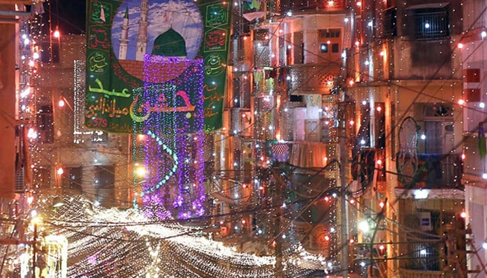 A representational image showing decorated buildings in relation to Eid Milad un Nabi celebrations seen in this image. — INP/File