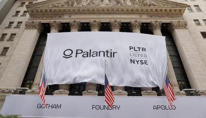 A banner featuring the logo of Palantir Technologies (PLTR) is raised at the New York Stock Exchange (NYSE) on the day of their initial public offering (IPO) in Manhattan, New York City, U.S., September 30, 2020. — Reuters