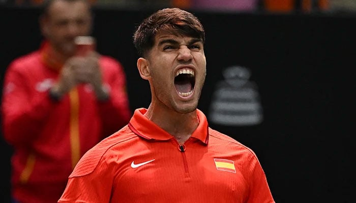 Carlos Alcaraz reacts after beating Frances Ugo Humbert. — AFP