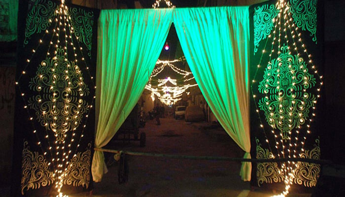 A representational image showing a decorated entrance to a street in relation to Eid Milad un Nabi which marks the day of birth of Holy Prophet Muhammad (PBUH) on 12th Rabi ul Awal. — APP/File