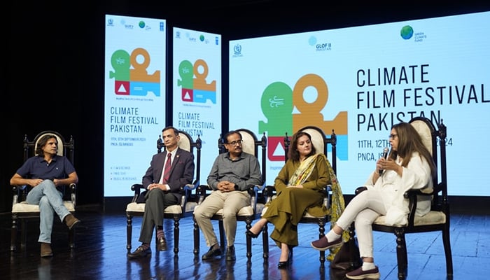 Chairperson Islamabad Wildlife Management Board Rina Saeed Khan expressing her views about Climate Film Festival Pakistan and others are seen in this image released on September 14, 2024. — Facebook/@Climate Film Festival Pakistan