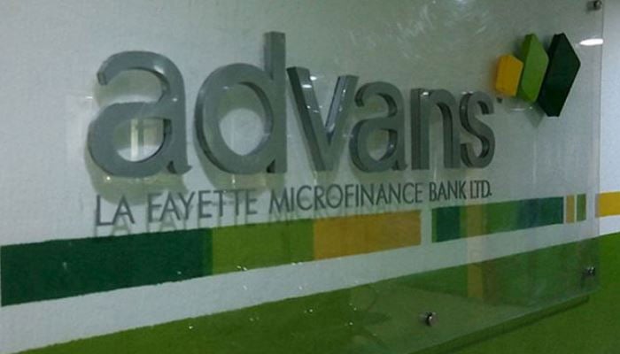 A logo of the Advans Pakistan Microfinance Bank Limited seen on a wall.— ADVANS website/file