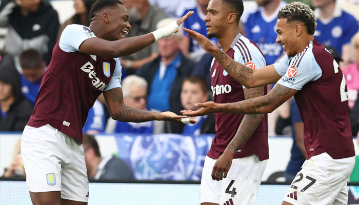 Aston Villa players celebrating.— AFP/file