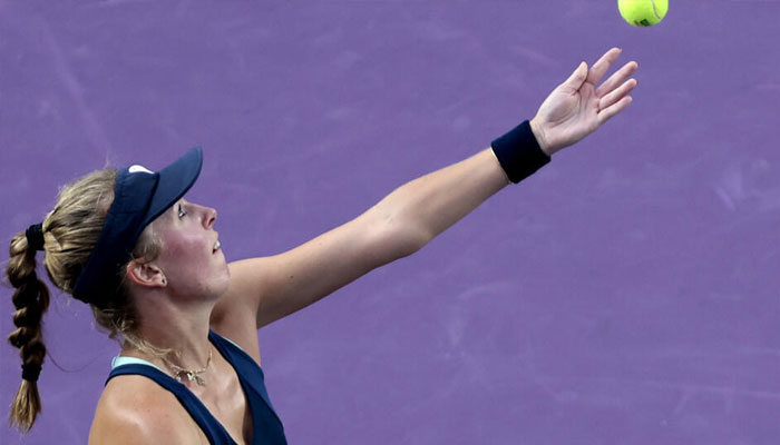 Polands Magdalena Frech serves on the way to a win over Australian Olivia Gadecki in the WTA final in Guadalajara, Mexico. — AF/file