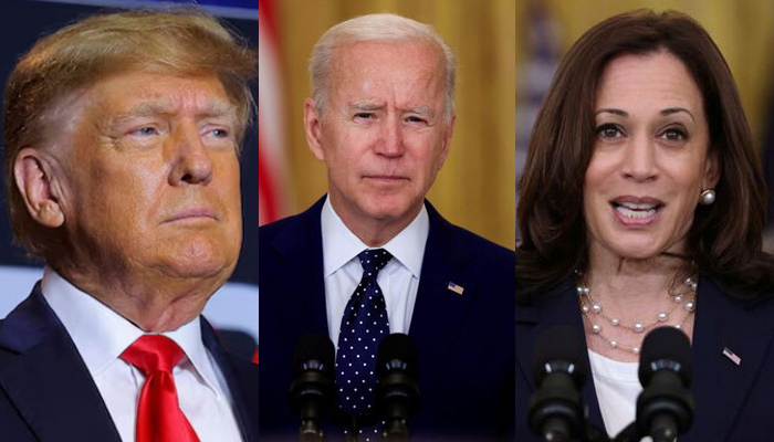 This collage of images shows, Former U.S. President and Republican presidential candidate Donald Trump (left),  US President Joe Biden (centre) and U.S. Vice President Kamala Harris (right). — Reuters/File