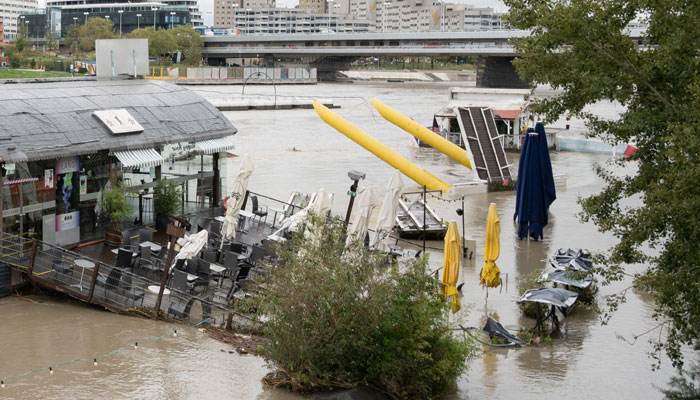 Flooded banks of the Danube river are pictured in Vienna on September 16, 2024. — AFP