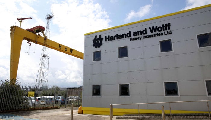 A picture shows one of the cranes at the Harland and Wolff shipyard in Belfast, Northern Ireland on August 5, 2019. — AFP