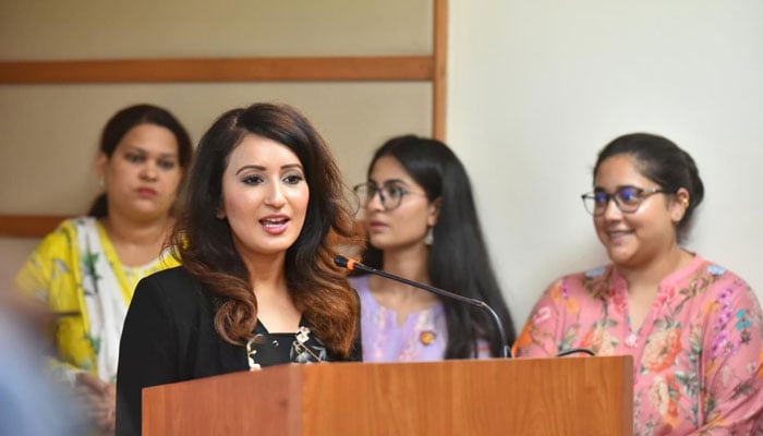 Dr Samara Afzal addresses a seminar organised by the Sports Department at Kinnaird College for Women on September 16, 2024. — X/@SamaraAfzal