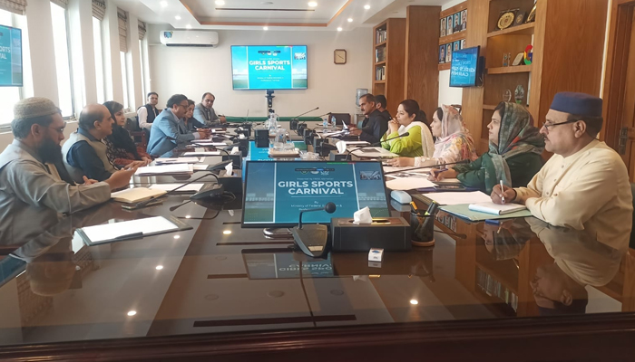 The federal education ministry members and others are holding a meeting regarding Girls Sports Carnival to be held on October 17 to 19 in Islamabad seen in this image released on September 16, 2024. — Facebook/@fajer.rabia