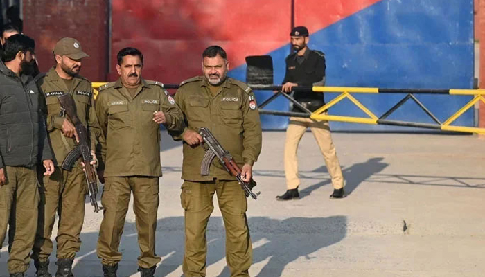 This image shows Punjab police personnel standing alert can be seen in this image. — AFP/File