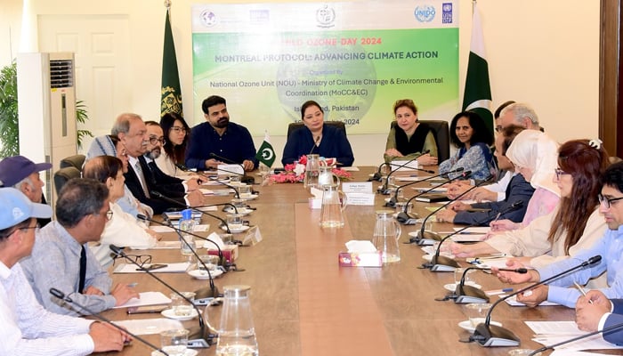 Coordinator to Prime Minister on Climate Change Romina Khurshid Alam addressing as chief guest at the World Ozone Day 2024 and other officials are can be seen in this image released on September 16, 2024. — Facebook/@Climate Change