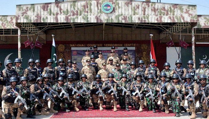 A group photo of the participants after Pakistan-Indonesia Joint Exercise Elang Strike-II conducted between Pakistan Army and Indonesian Armed Forces at National Counter Terrorism Centre (NCTC), Pabbi on September 16, 2024. — NNI