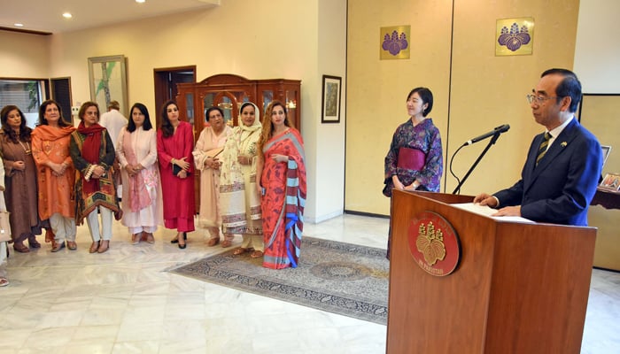 Ambassador of Japan to Pakistan WADA Mitsuhiro addressing during certificates of commendations distribution ceremony at his residence in the Federal Capital on September 18, 2024. — Online