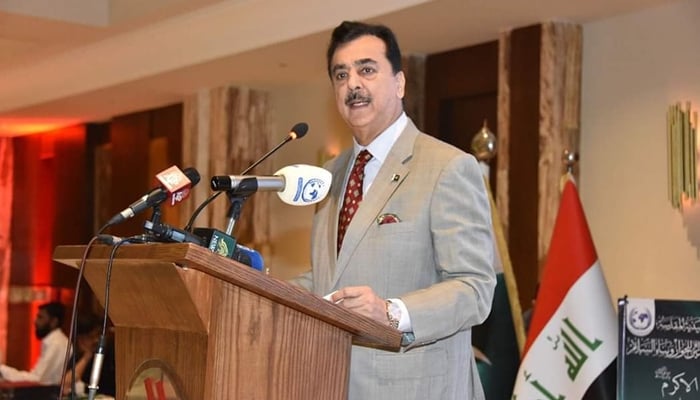 Senate Chairman Syed Yousuf Raza Gilani expressing his views concluding session of the Seerat-un-Nabi (PBUH) conference seen in this image released on September 18, 2024. — Facebook/@YRGillani