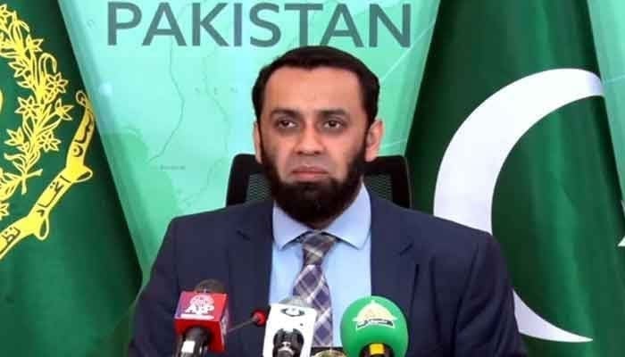 Federal Minister for Information Attaullah Tarar addresses a news conference in Islamabad on March 13, 2024. — State Media